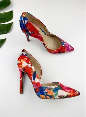 Guess RoseMari Floral Satin Stiletto Heels Pumps Pointed Toe Women's 6.5